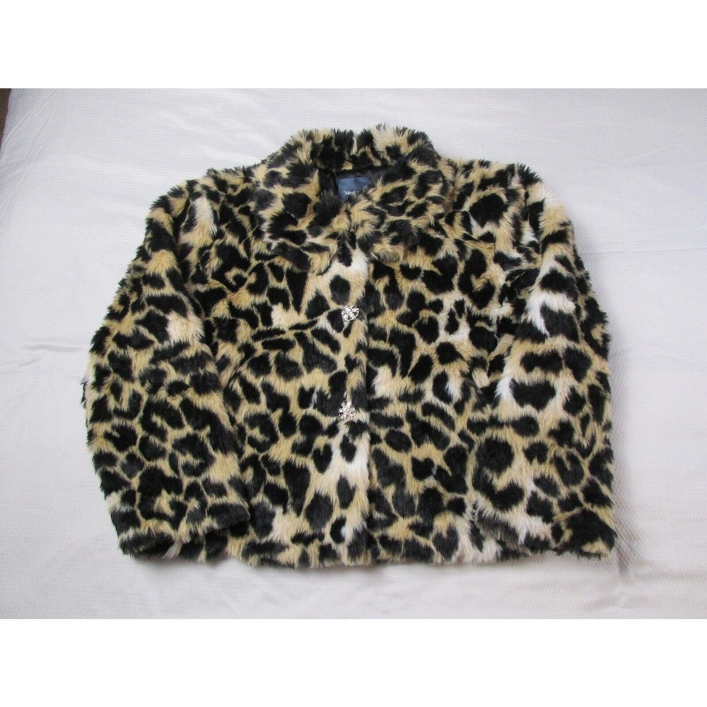 ModCloth Coat XL X-Large Leopard Print Rhinestones Faux Fur Retro Glam Haute